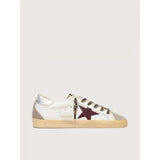 Burgundy glitter star and leopard print laces